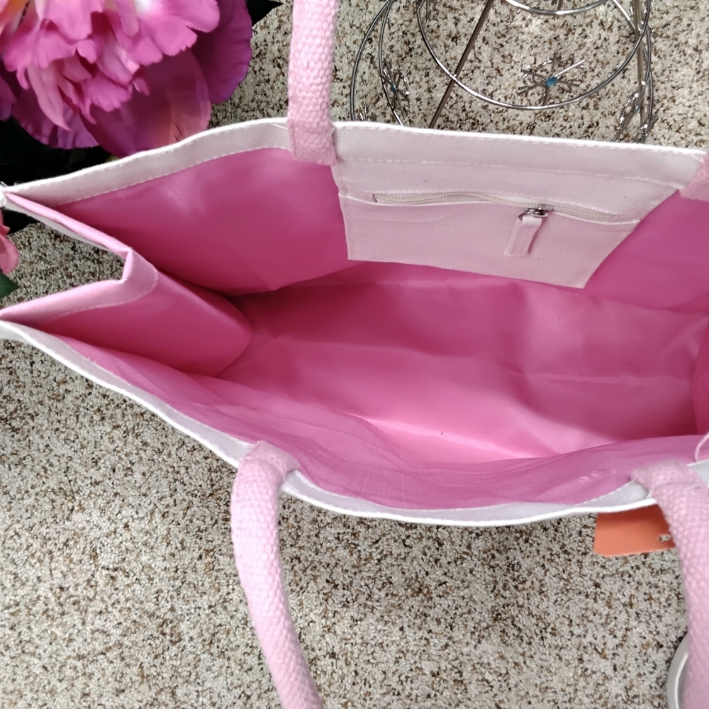 3899 Large Pickleball Club Floral Paddle Tote Bag - Pink & White - Picture 4 of 6